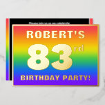 [ Thumbnail: 83rd Birthday Party: Fun, Colorful Rainbow Pattern Invitation ]