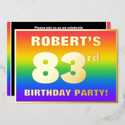 83rd Birthday Party Fun Colorful Rainbow Pattern Foil Invitation