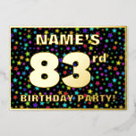 [ Thumbnail: 83rd Birthday Party — Fun, Colorful Stars Pattern Invitation ]