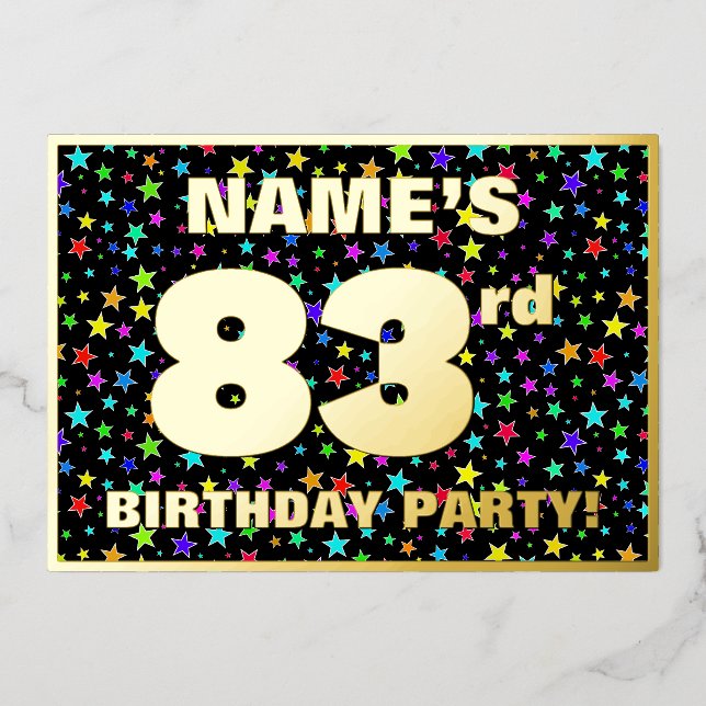 83rd Birthday Party — Fun, Colorful Stars Pattern Foil Invitation (Front)