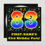 [ Thumbnail: 83rd Birthday Party: Fun Music Symbols, Rainbow 83 Invitation ]