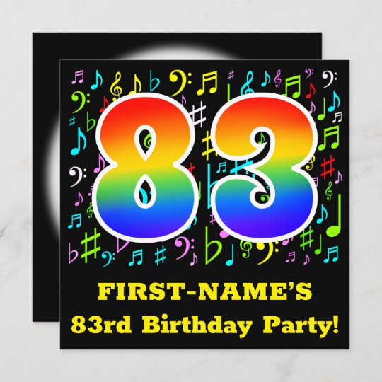 83rd Birthday Party: Fun Music Symbols, Rainbow 83 Invitation | Zazzle.com