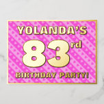 [ Thumbnail: 83rd Birthday Party — Fun Pink Hearts and Stripes Invitation ]