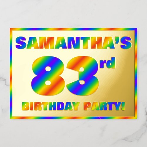 83rd Birthday Party  Fun Rainbow Spectrum 83 Foil Invitation
