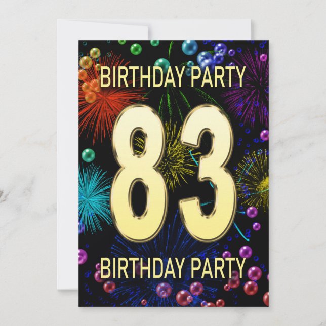 83rd Birthday Party Invitation Fireworks Bubbles (Front)