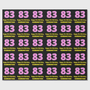 83rd Birthday: Pink Stripes and Hearts "83" + Name Wrapping Paper