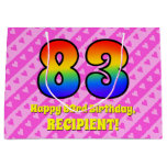 [ Thumbnail: 83rd Birthday: Pink Stripes & Hearts, Rainbow # 83 Gift Bag ]