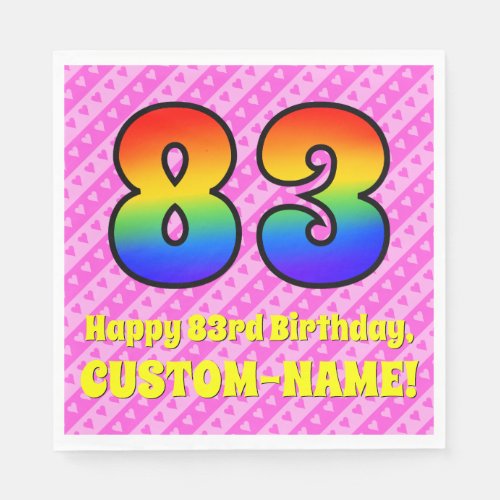 83rd Birthday Pink Stripes  Hearts Rainbow  83 Napkins