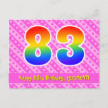 [ Thumbnail: 83rd Birthday: Pink Stripes & Hearts, Rainbow 83 Postcard ]