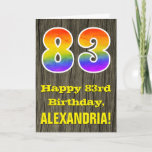 [ Thumbnail: 83rd Birthday: Rustic Faux Wood Look, Rainbow "83" Card ]