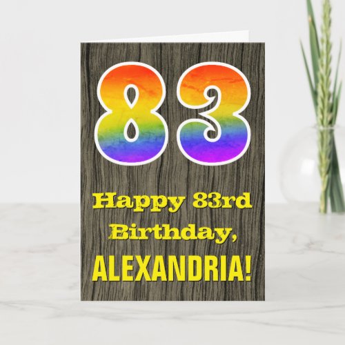83rd Birthday Rustic Faux Wood Look Rainbow 83 Card