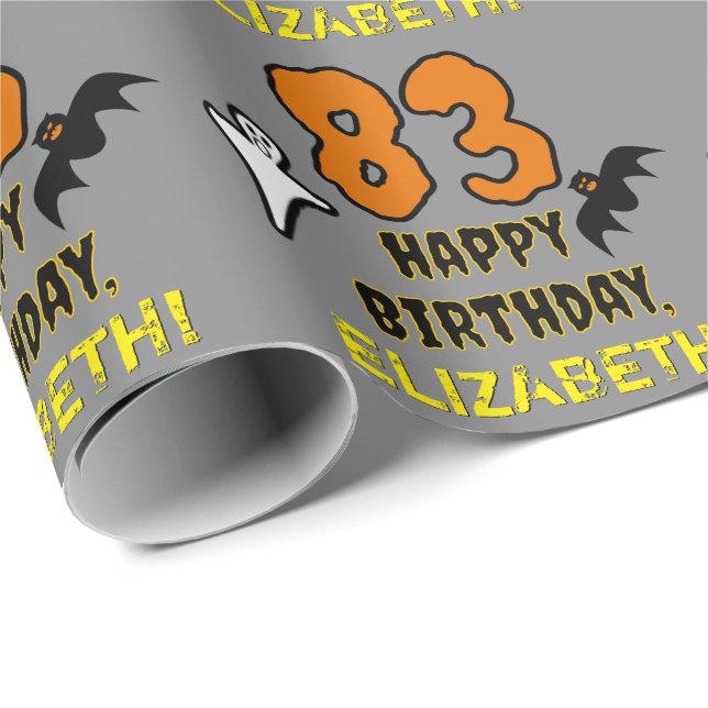 83rd Birthday: Spooky Halloween Theme, Custom Name Wrapping Paper (Roll Corner)