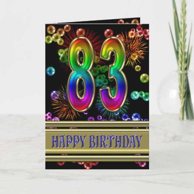 83rd Birthday with rainbow bubbles and fireworks Card (Front)