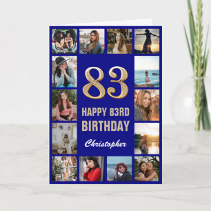 83rd Happy Birthday Navy Blue & Gold Photo Collage Card