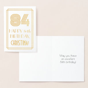 84th Birthday - Art Deco Inspired Look "84" & Name Foil Card