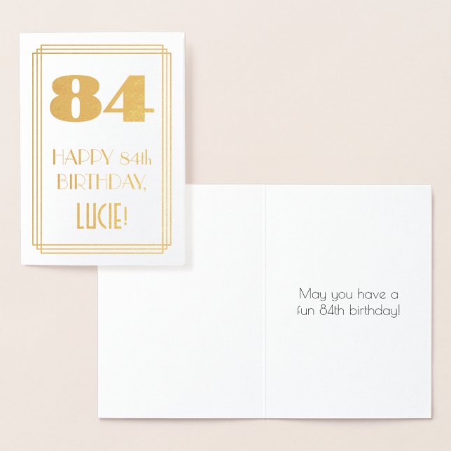 84th Birthday: Art Deco Inspired Look "84" & Name Foil Card (Display)