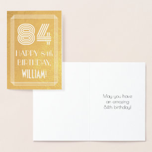 84th Birthday – Art Deco Inspired Look "84" + Name Foil Card