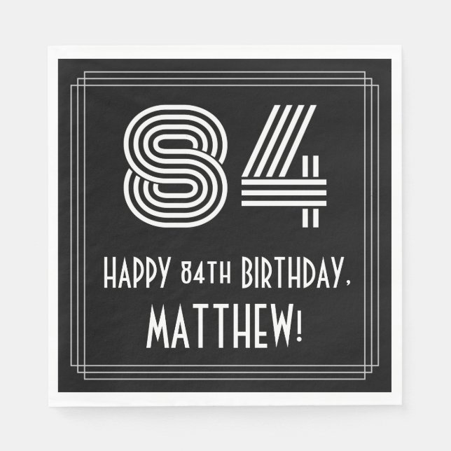 84th Birthday: Art Deco Inspired Look "84" + Name Napkins (Front)