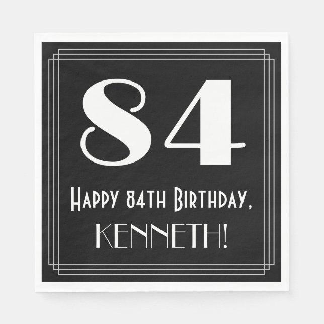 84th Birthday ~ Art Deco Inspired Look "84", Name Napkins (Front)