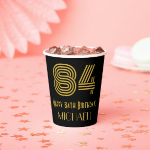 84th Birthday: Art Deco Inspired Look “84” & Name Paper Cups