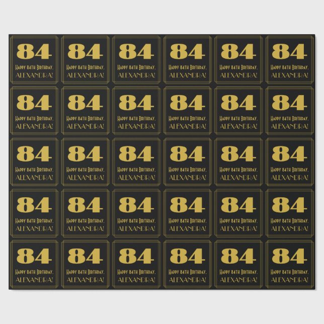 84th Birthday – Art Deco Inspired Look "84" & Name Wrapping Paper (Seam)