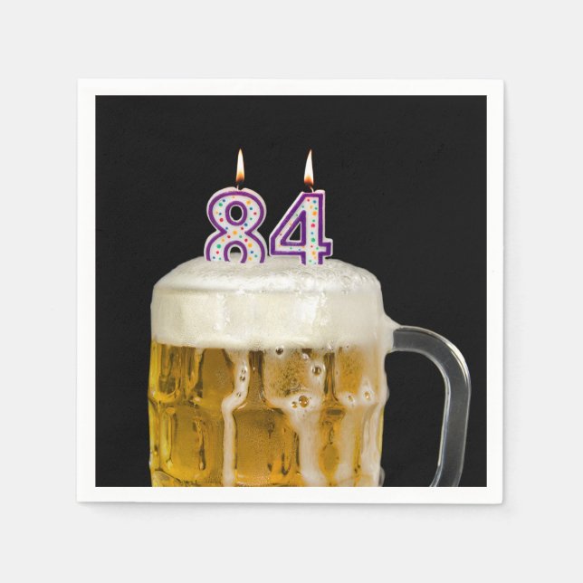 84th Birthday Beer on black Napkins (Front)