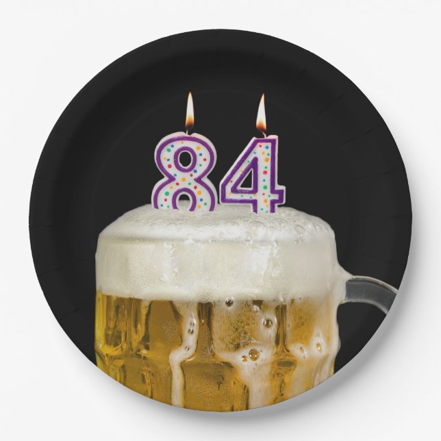 84th Birthday Beer on black Paper Plate (Front)