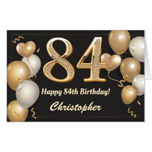 84th Birthday Black and Gold Balloons Extra Large Card
