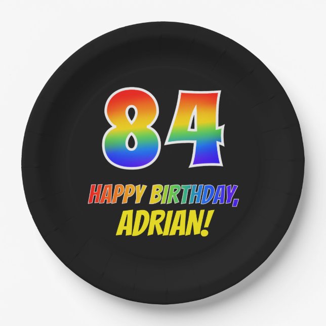 84th Birthday: Bold, Fun, Simple, Rainbow 84 Paper Plates (Front)