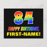 [ Thumbnail: 84th Birthday: Bold, Fun, Simple, Rainbow 84 Postcard ]