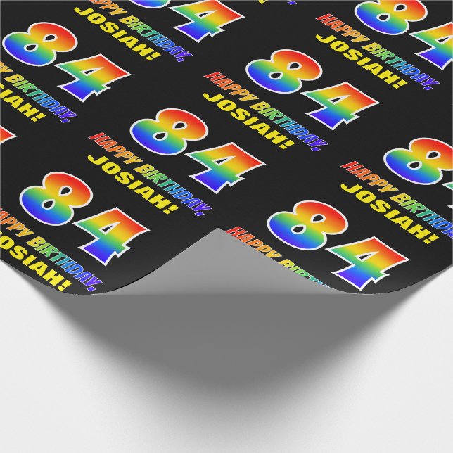 84th Birthday: Bold, Fun, Simple, Rainbow 84 Wrapping Paper (Corner)