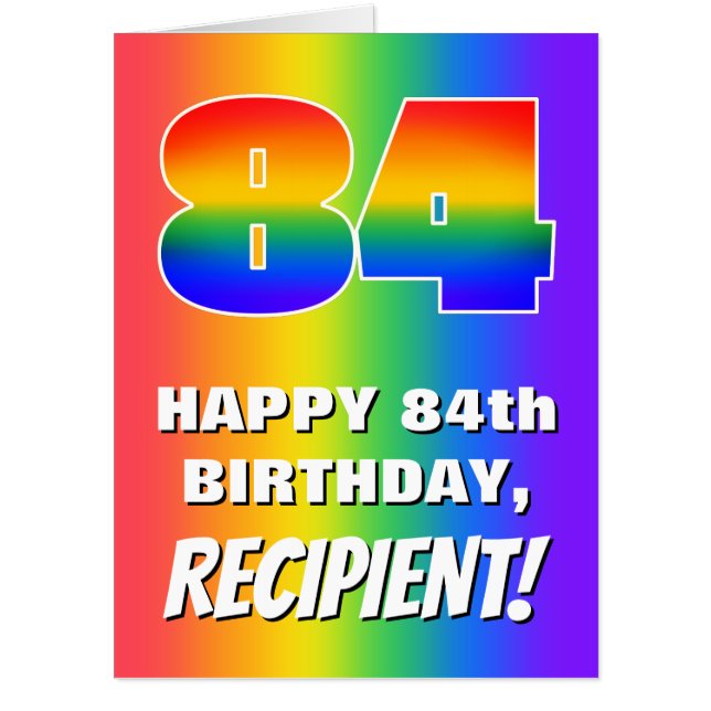 84th Birthday: Colorful, Fun Rainbow Pattern # 84 Card (Front)