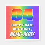 [ Thumbnail: 84th Birthday: Colorful, Fun Rainbow Pattern # 84 Napkins ]