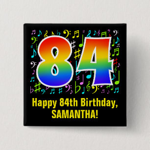 84th Birthday: Colorful Music Symbols, Rainbow 84 Button