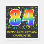 [ Thumbnail: 84th Birthday - Colorful Music Symbols, Rainbow 84 Napkins ]