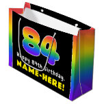 [ Thumbnail: 84th Birthday: Colorful Rainbow # 84, Custom Name Gift Bag ]