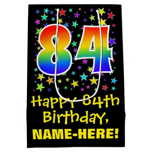 84th Birthday Colorful Stars Pattern  Rainbow 84 Medium Gift Bag