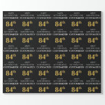 [ Thumbnail: 84th Birthday: Elegant, Black, Faux Gold Look Wrapping Paper ]