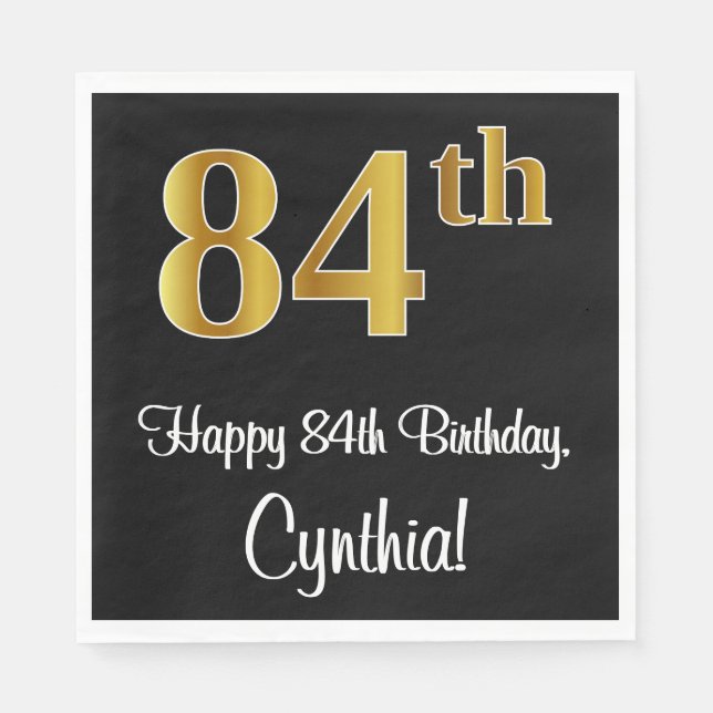 84th Birthday ~ Elegant Luxurious Faux Gold Look # Napkins (Front)