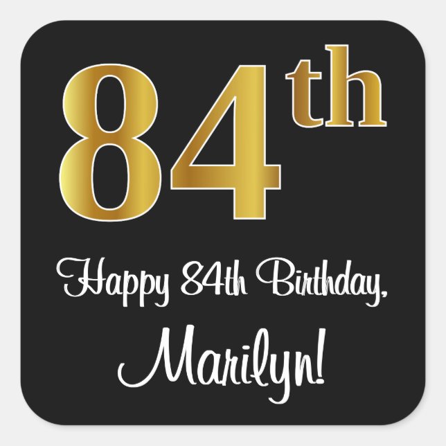 84th Birthday – Elegant Luxurious Faux Gold Look # Square Sticker (Front)