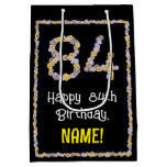 [ Thumbnail: 84th Birthday: Floral Flowers Number, Custom Name Gift Bag ]