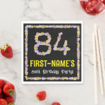 [ Thumbnail: 84th Birthday: Floral Flowers Number, Custom Name Napkins ]