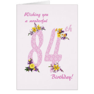 84th Birthday Flower Decorated Numbers Cards