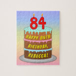 [ Thumbnail: 84th Birthday: Fun Cake and Candles + Custom Name Jigsaw Puzzle ]