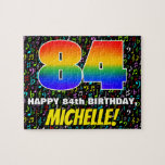 [ Thumbnail: 84th Birthday — Fun, Colorful Music Symbols & “84” Jigsaw Puzzle ]