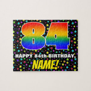 84th Birthday — Fun, Colorful Star Field Pattern Jigsaw Puzzle