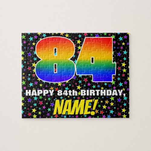 84th Birthday  Fun Colorful Star Field Pattern Jigsaw Puzzle