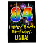 [ Thumbnail: 84th Birthday: Fun Fireworks Pattern + Rainbow 84 Gift Bag ]