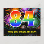 [ Thumbnail: 84th Birthday – Fun Fireworks Pattern + Rainbow 84 Postcard ]