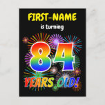 [ Thumbnail: 84th Birthday - Fun Fireworks, Rainbow Look "84" Postcard ]